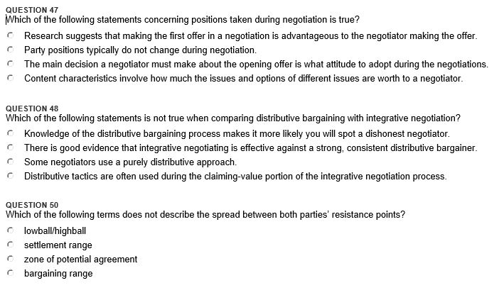 QUESTION 47 Which of the following statements