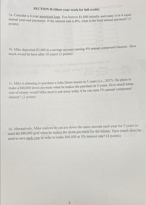 SECTION II (Show your work for full credit) la.