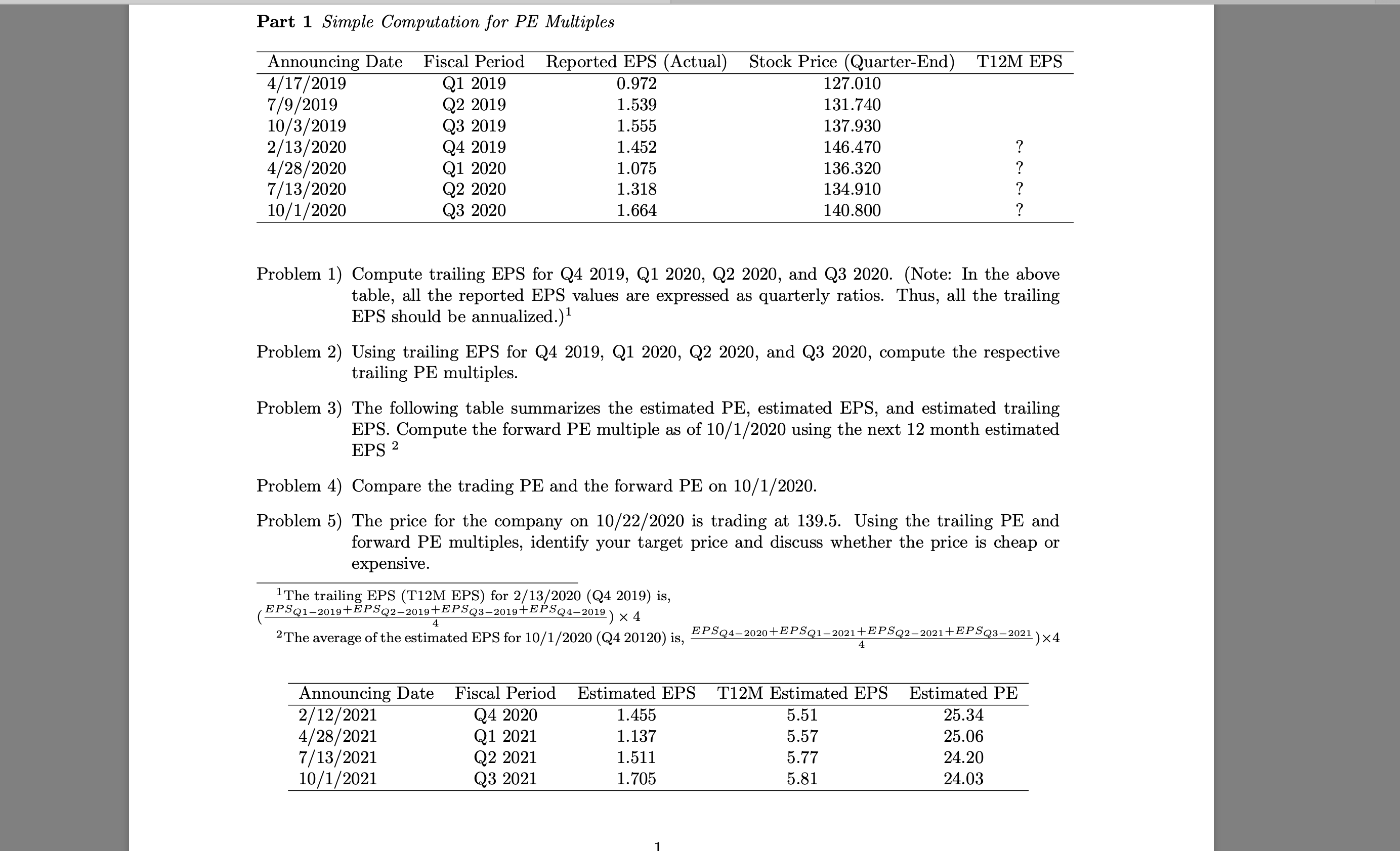 Part 1 Simple Computation for PE Multiples