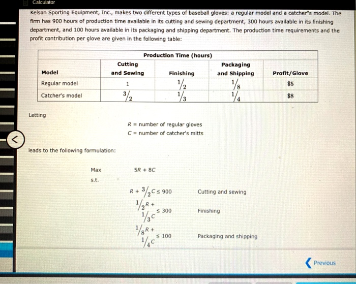 Calculator Kelson Sporting Equipment, Inc., makes