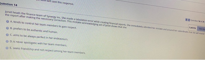 will save this response. Question of Question 14