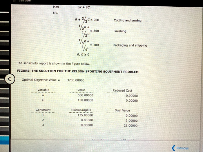 Calculator Kelson Sporting Equipment, Inc., makes