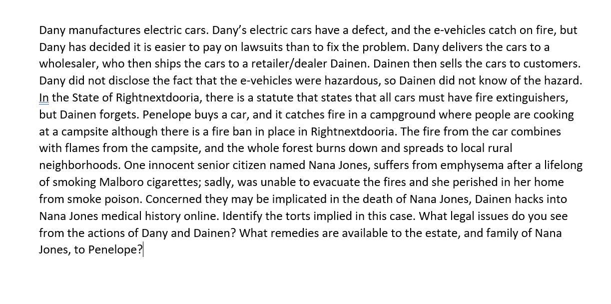 Dany manufactures electric cars. Dany's electric