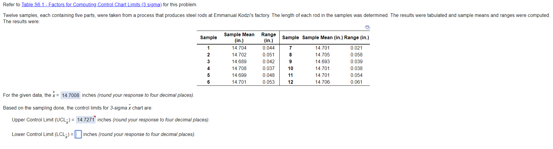Refer to Table 56.1 - Factors for Computing
