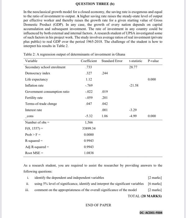 .327 QUESTION THREE (6) In the neoclassical