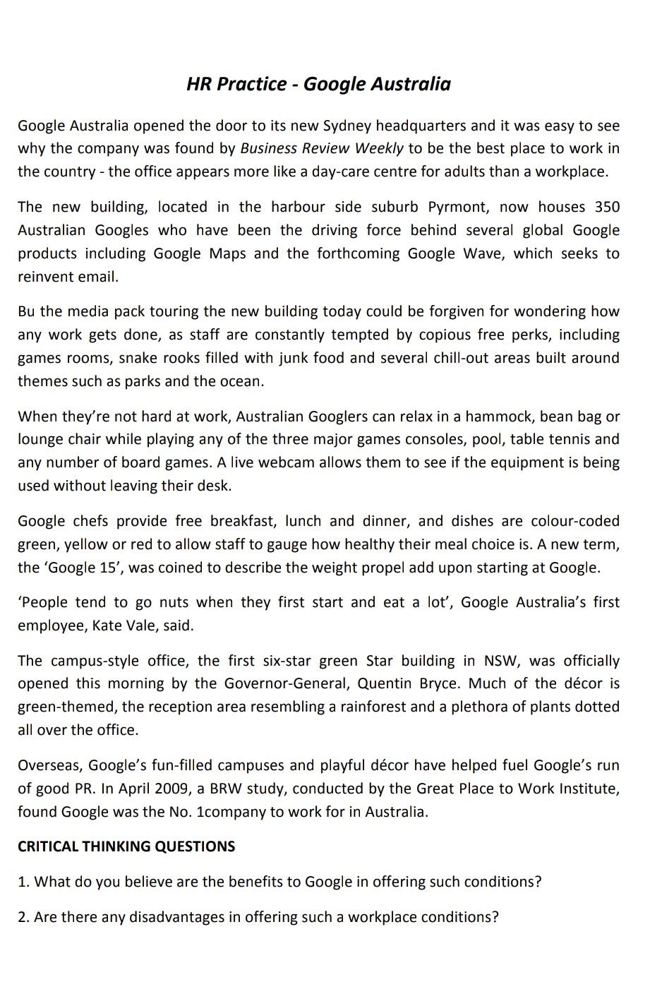 HR Practice - Google Australia Google Australia