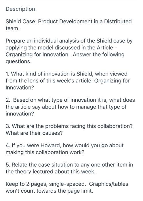 Description Shield Case: Product Development in a