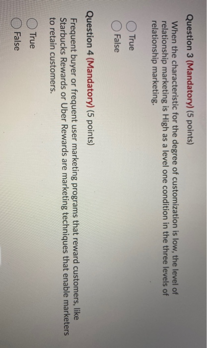 Question 3 (Mandatory) (5 points) When the