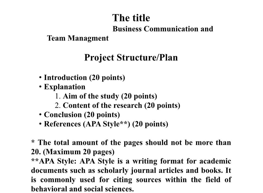 The title Business Communication and Team