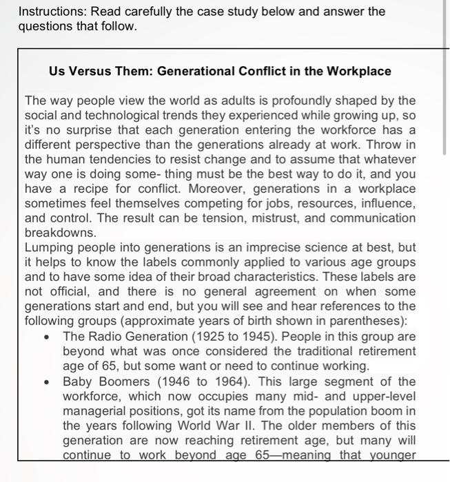 Instructions: Read carefully the case study below