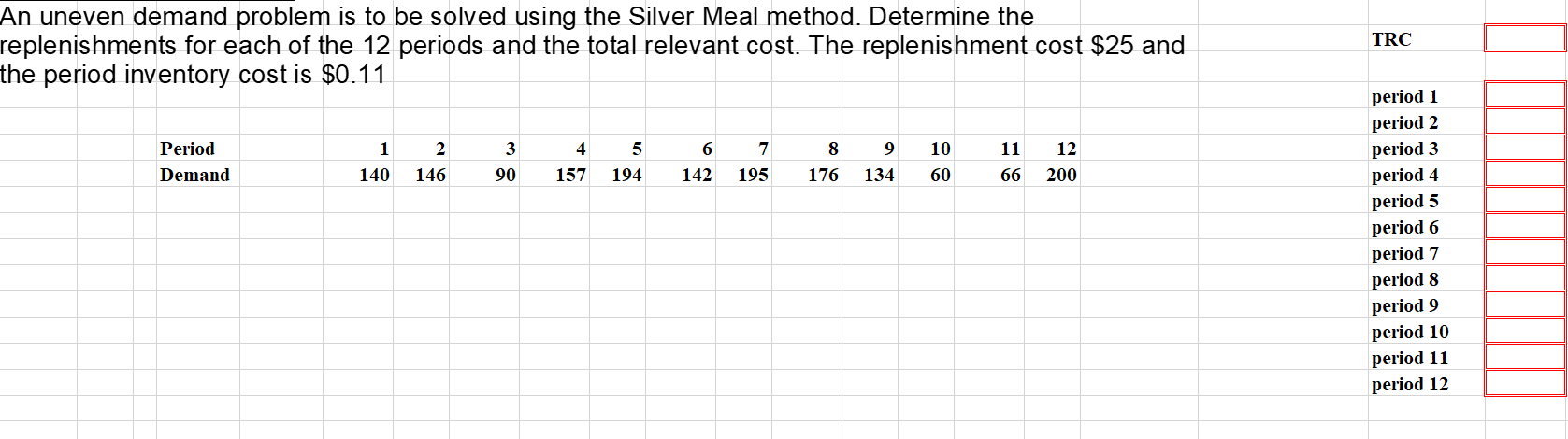 An uneven demand problem is to be solved using