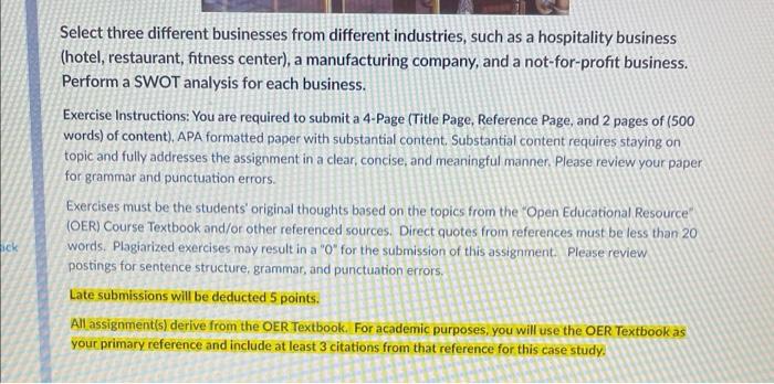 Select three different businesses from different