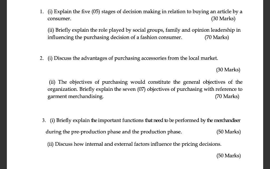 1. (i) Explain the five (05) stages of decision