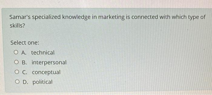 Samar's specialized knowledge in marketing is