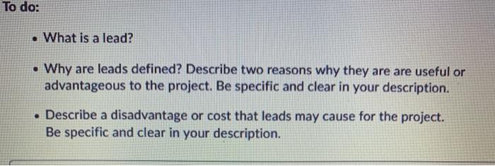 To do: What is a lead? Why are leads defined?