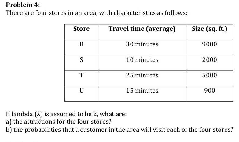 Problem 4: There are four stores in an area, with