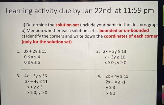 Learning activity due by Jan 22nd at 11:59 pm a)