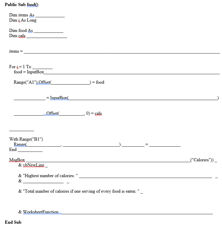 Please fill in the blank spaces with correct VBA