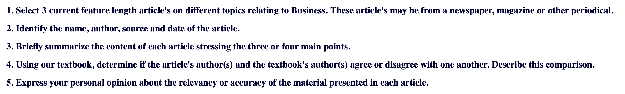 1. Select 3 current feature length article's on