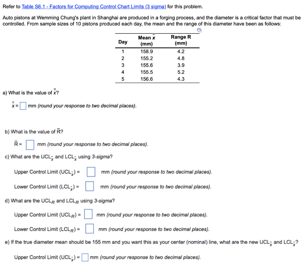 Refer to Table S6.1 - Factors for Computing