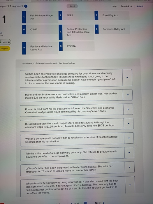 hapter 9 Assignment Saved Help Save & Exit Submit