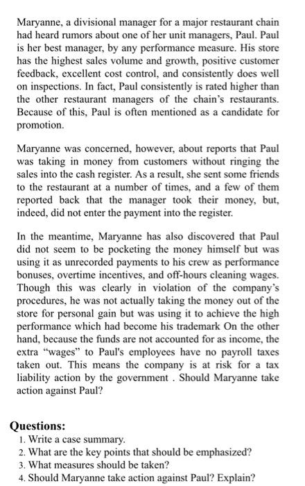 Maryanne, a divisional manager for a major