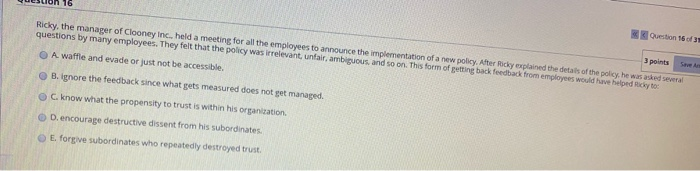 Question 16 of 3 3 points Ricky, the manager of