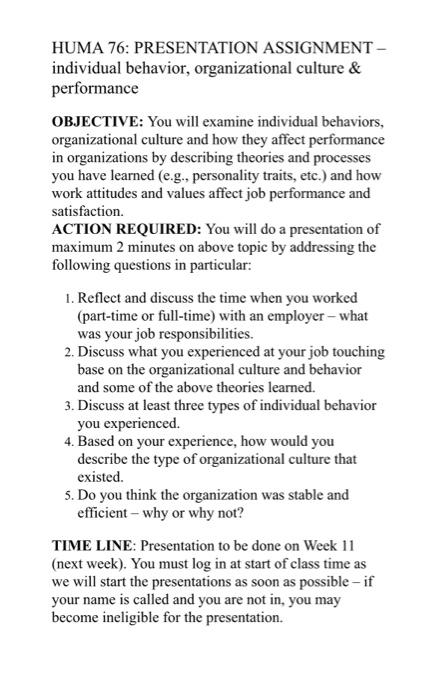 HUMA 76: PRESENTATION ASSIGNMENT individual