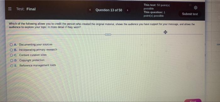 This test: 50 points) Test: Final possible