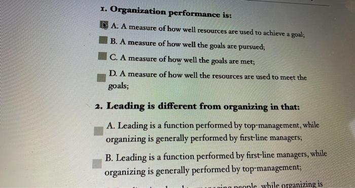 NEED THEM URGENT PLS 1. Organization performance