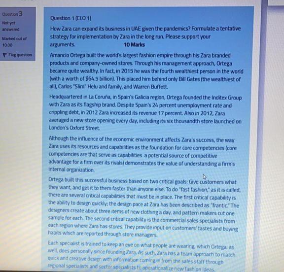 Question 3 Not yet answered Mand out of 1000 P