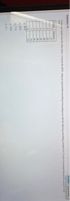 Question 16 8 points Save Answer A new car dealer
