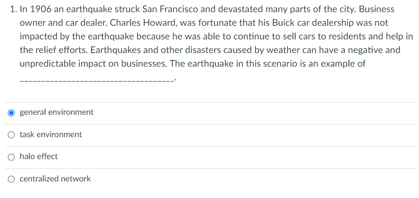 1. In 1906 an earthquake struck San Francisco and