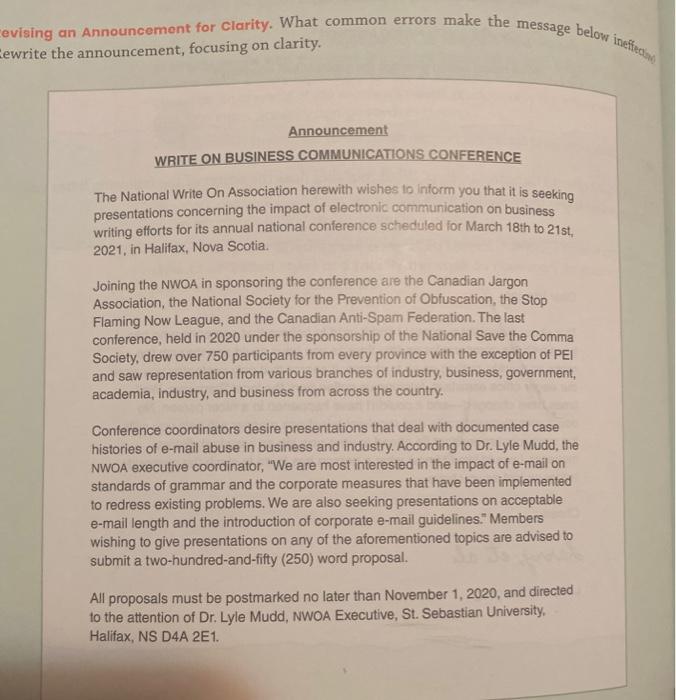 Cevising an Announcement for Clarity. What common