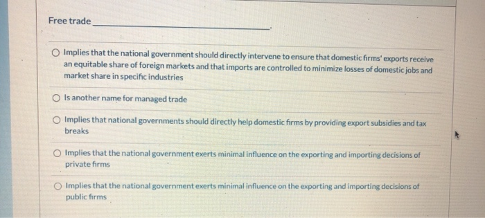 Free trade Implies that the national government