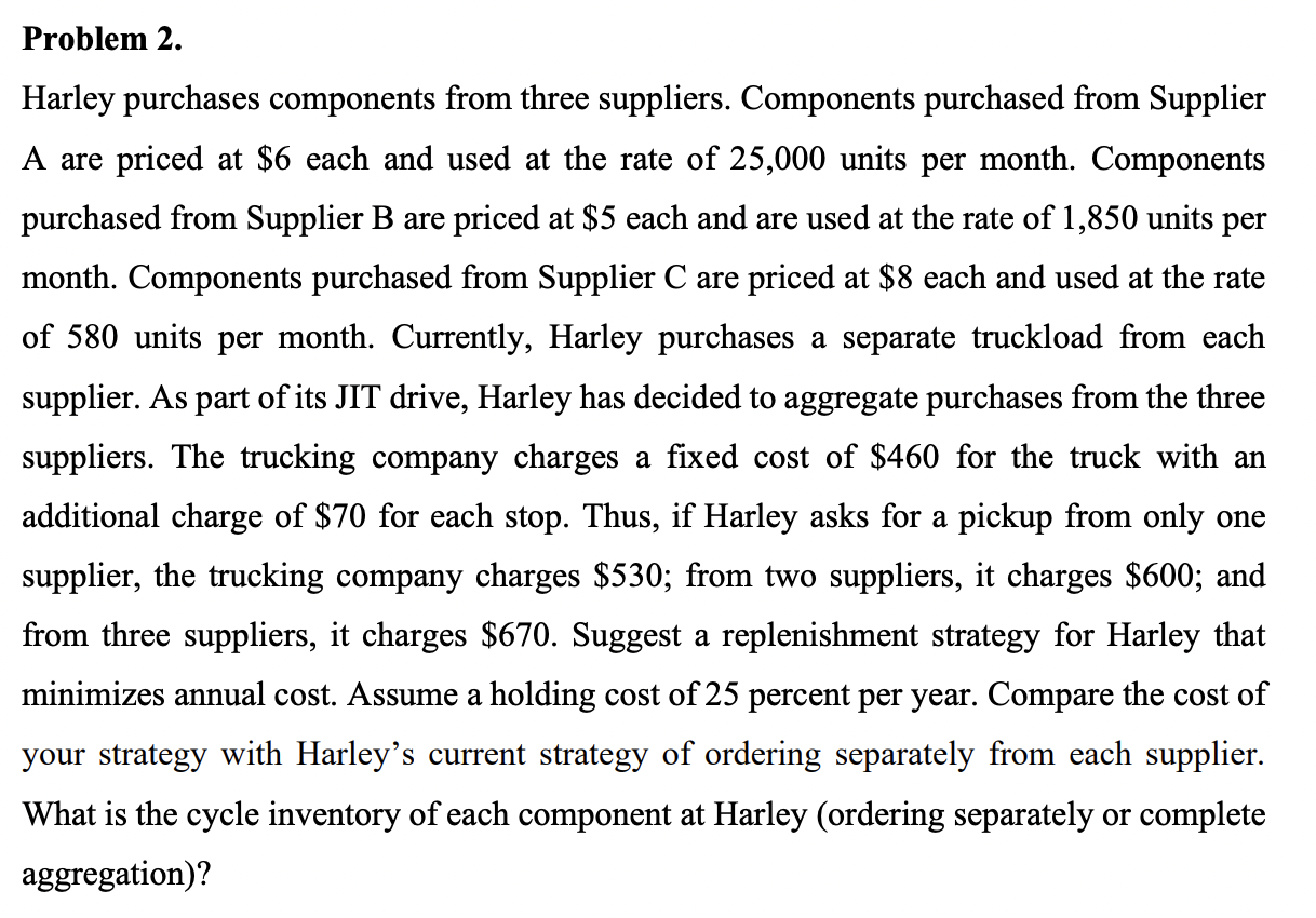 supply chain engineering Problem 2. Harley