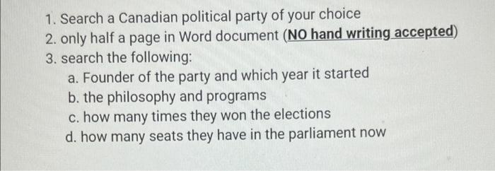 1. Search a Canadian political party of your