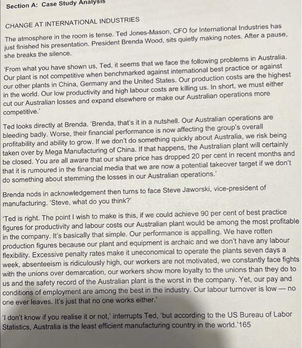 Section A: Case Study Analysis CHANGE AT