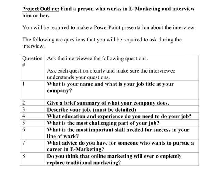 Project Outline: Find a person who works in