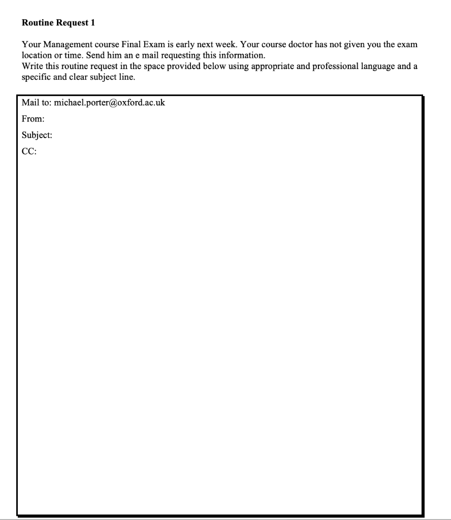 Routine Request 1 Your Management course Final