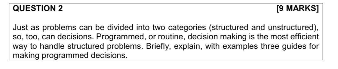 QUESTION 2 [9 MARKS] Just as problems can be