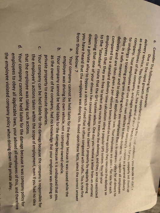 6. Consider the following fact scenario: delivery