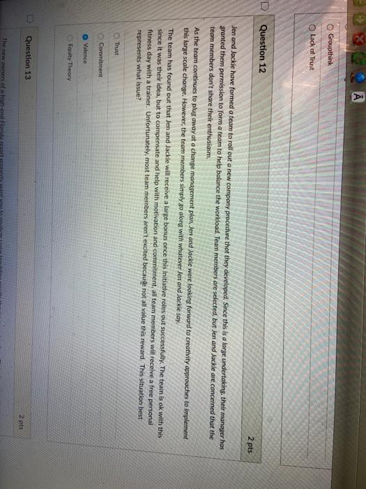 Groupthink Lack of Trust Question 12 2 pts Jen