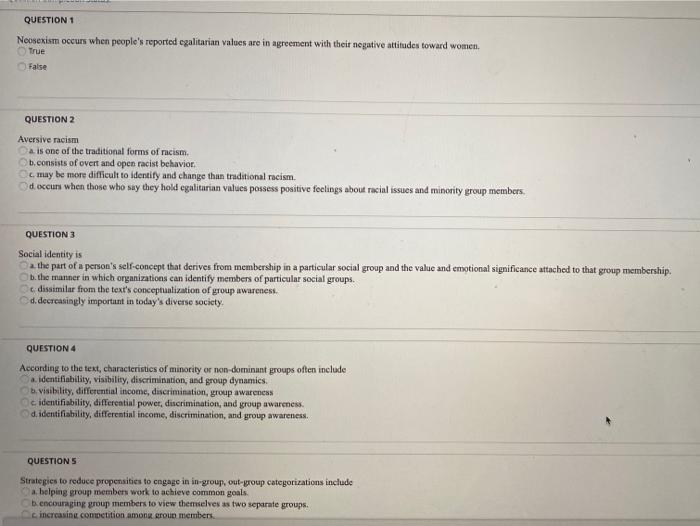 QUESTION 1 Neosexism occurs when people's