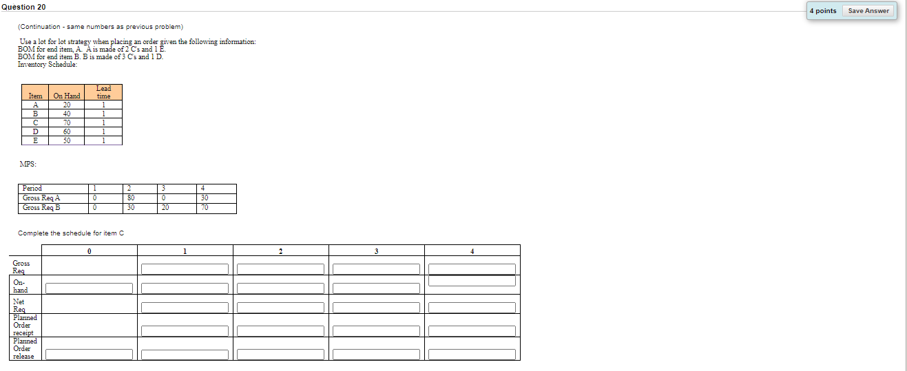 Question 20 4 points Save Answer (Continuation -