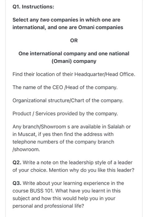 Q1. Instructions: Select any two companies in