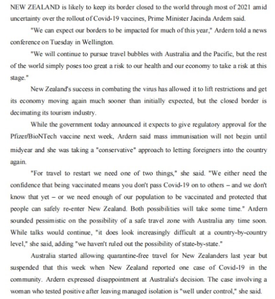 NEW ZEALAND is likely to keep its border closed