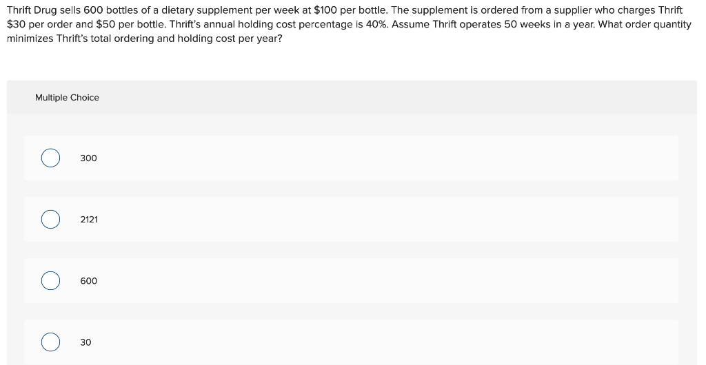 Thrift Drug sells 600 bottles of a dietary