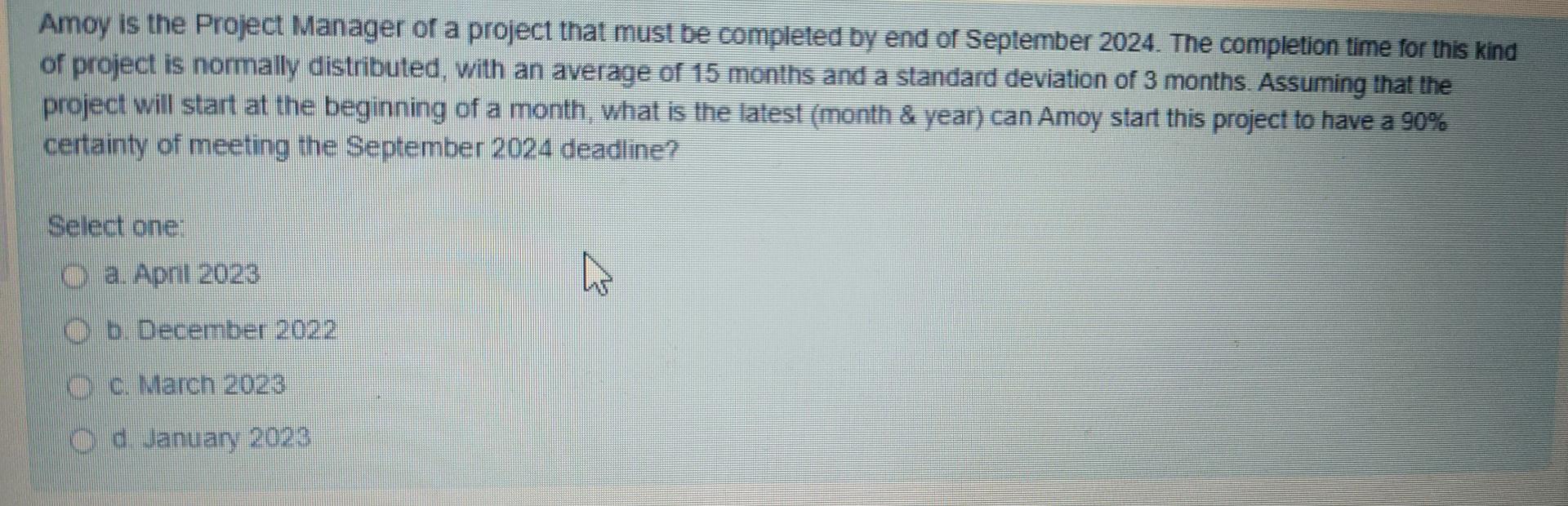 Amoy is the Project Manager of a project that