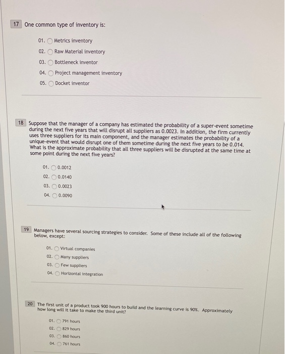 17 One common type of inventory is: 01. Metrics